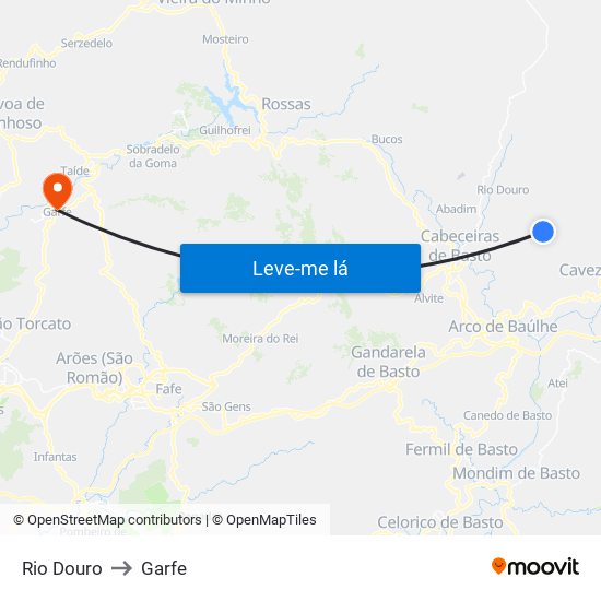 Rio Douro to Garfe map