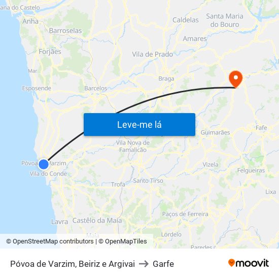 Póvoa de Varzim, Beiriz e Argivai to Garfe map