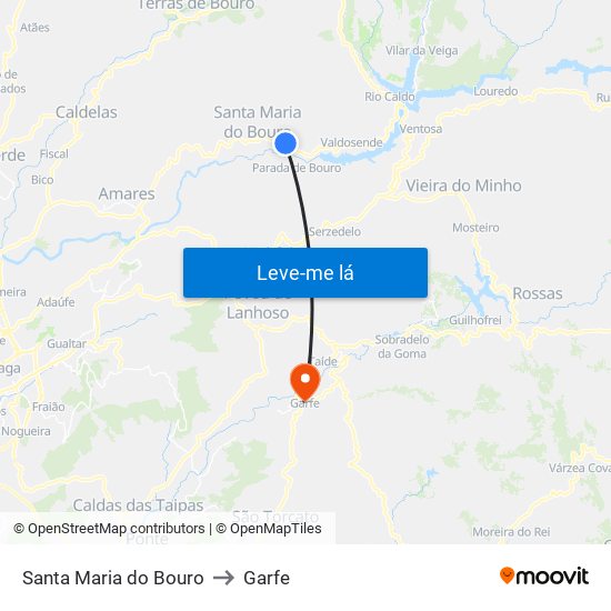 Santa Maria do Bouro to Garfe map