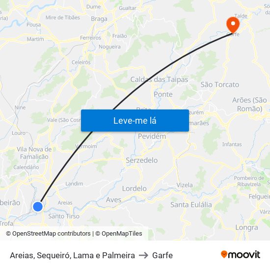 Areias, Sequeiró, Lama e Palmeira to Garfe map