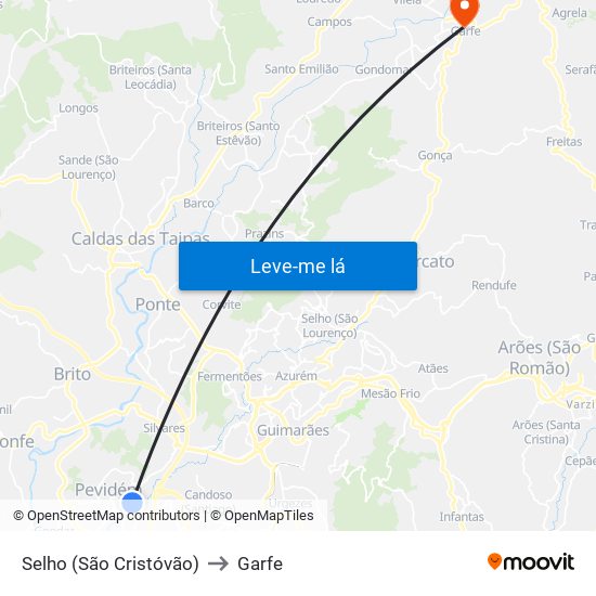 Selho (São Cristóvão) to Garfe map