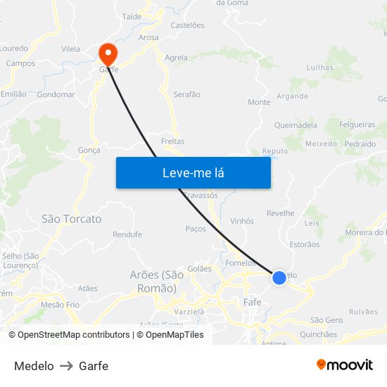 Medelo to Garfe map