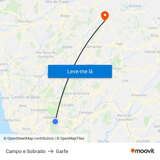 Campo e Sobrado to Garfe map