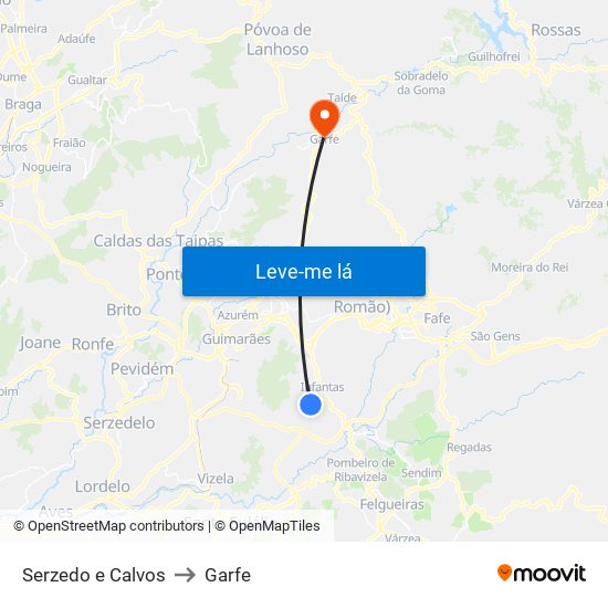 Serzedo e Calvos to Garfe map