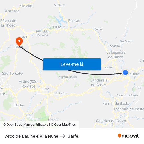 Arco de Baúlhe e Vila Nune to Garfe map