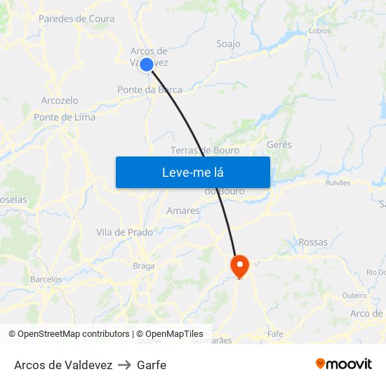 Arcos de Valdevez to Garfe map