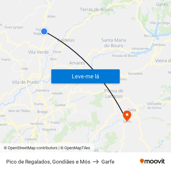 Pico de Regalados, Gondiães e Mós to Garfe map