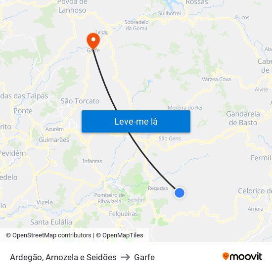 Ardegão, Arnozela e Seidões to Garfe map
