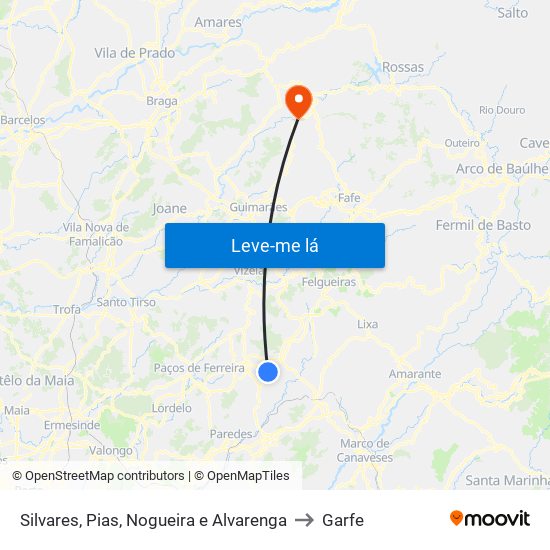 Silvares, Pias, Nogueira e Alvarenga to Garfe map