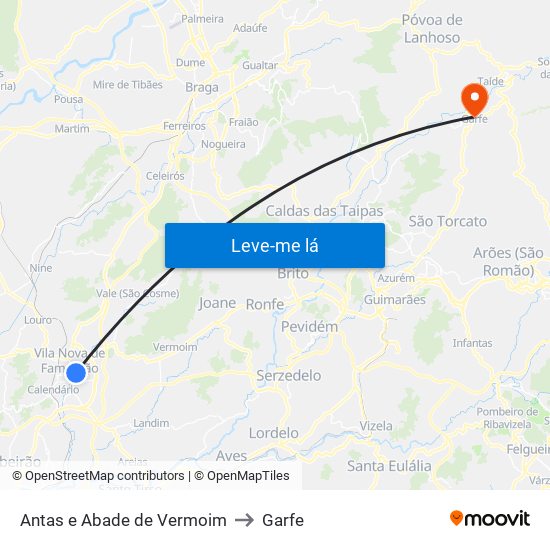 Antas e Abade de Vermoim to Garfe map