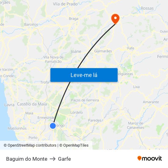 Baguim do Monte to Garfe map