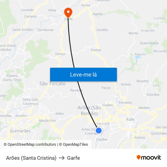 Arões (Santa Cristina) to Garfe map