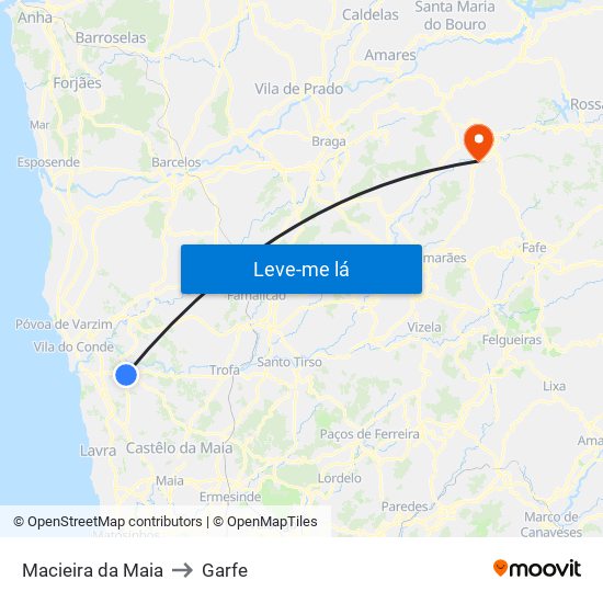 Macieira da Maia to Garfe map