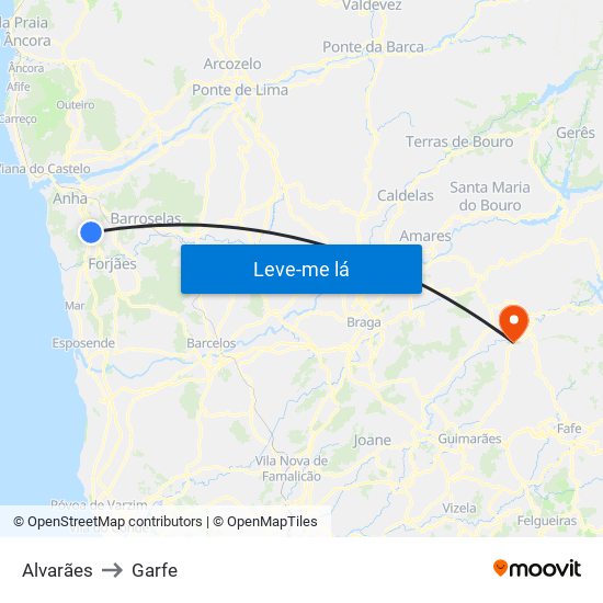 Alvarães to Garfe map