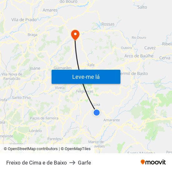 Freixo de Cima e de Baixo to Garfe map