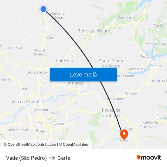 Vade (São Pedro) to Garfe map