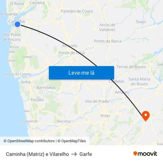 Caminha (Matriz) e Vilarelho to Garfe map
