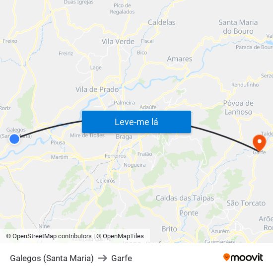 Galegos (Santa Maria) to Garfe map