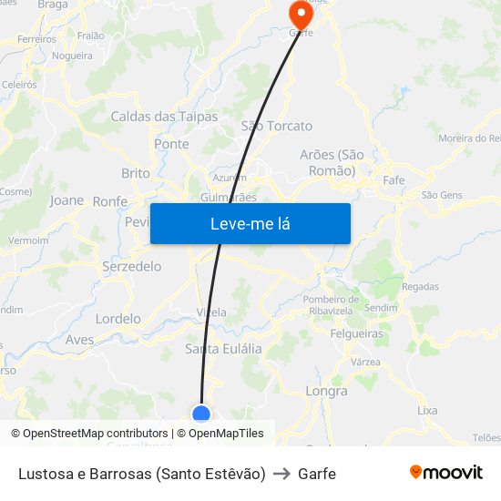 Lustosa e Barrosas (Santo Estêvão) to Garfe map