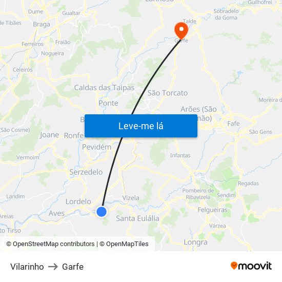 Vilarinho to Garfe map