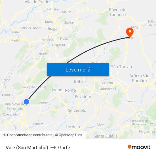 Vale (São Martinho) to Garfe map