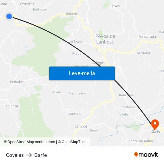Covelas to Garfe map