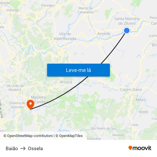 Baião to Ossela map