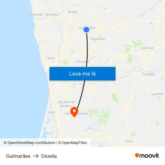 Guimarães to Ossela map