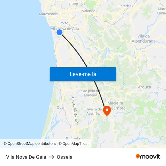 Vila Nova De Gaia to Ossela map