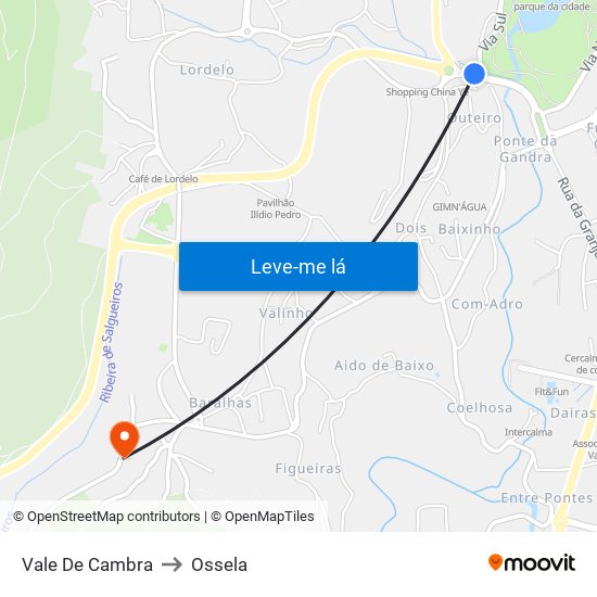 Vale De Cambra to Ossela map