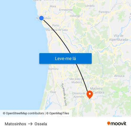 Matosinhos to Ossela map