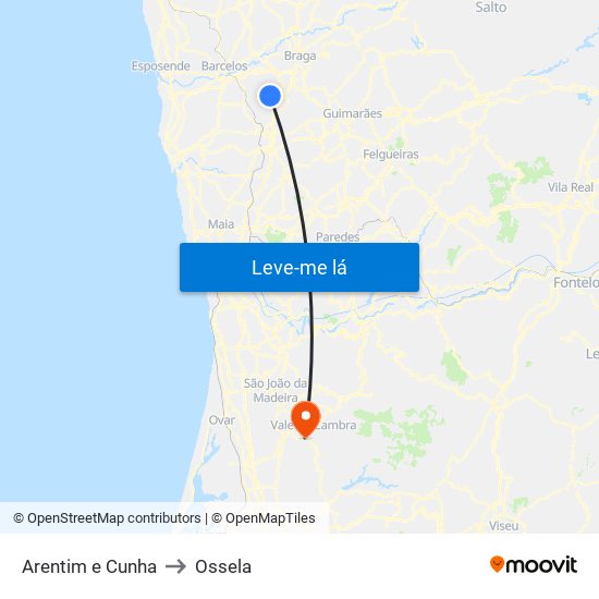 Arentim e Cunha to Ossela map