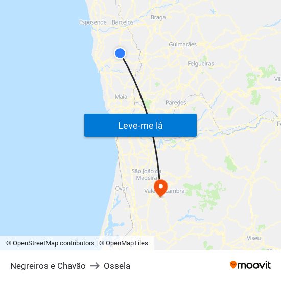 Negreiros e Chavão to Ossela map