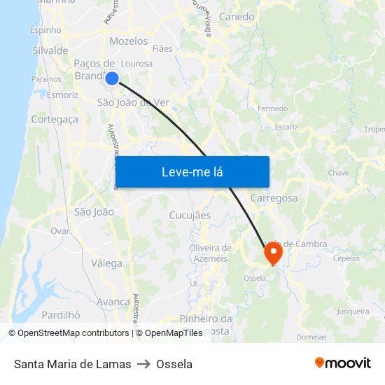 Santa Maria de Lamas to Ossela map
