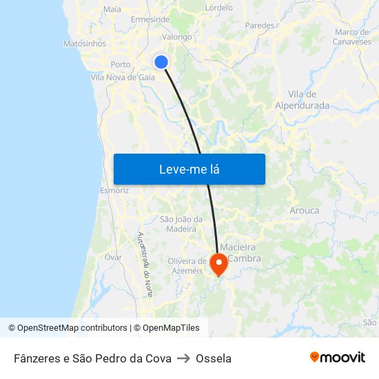 Fânzeres e São Pedro da Cova to Ossela map