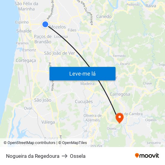 Nogueira da Regedoura to Ossela map