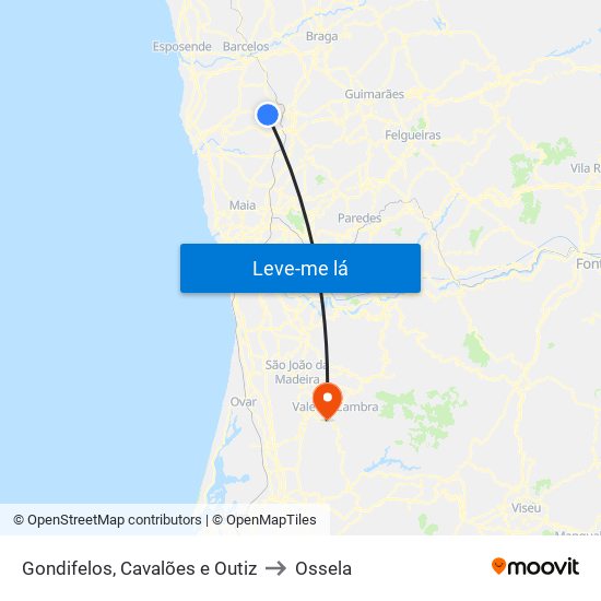 Gondifelos, Cavalões e Outiz to Ossela map