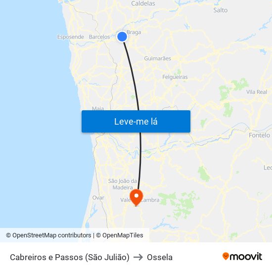 Cabreiros e Passos (São Julião) to Ossela map