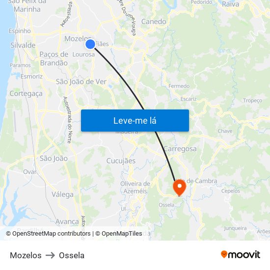 Mozelos to Ossela map