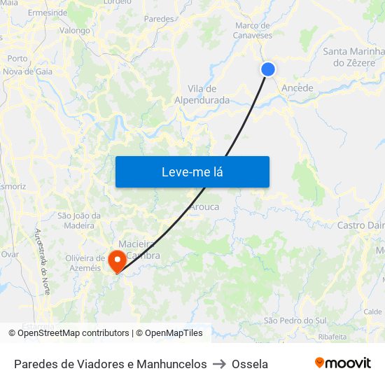 Paredes de Viadores e Manhuncelos to Ossela map