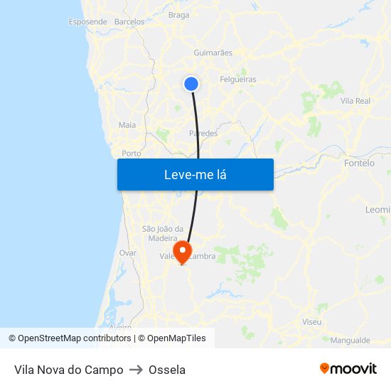 Vila Nova do Campo to Ossela map