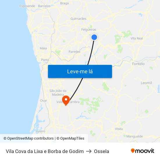 Vila Cova da Lixa e Borba de Godim to Ossela map