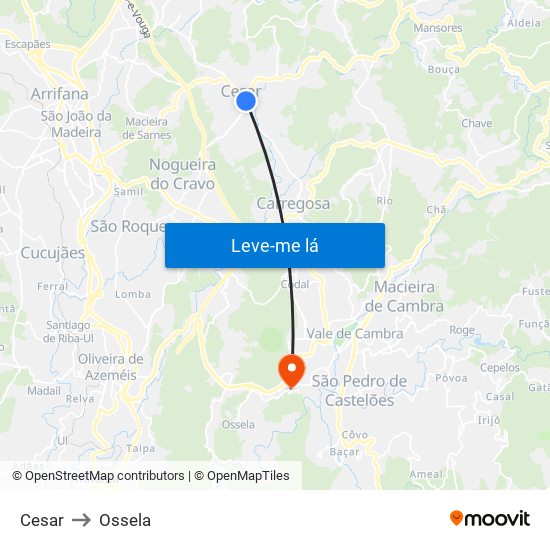 Cesar to Ossela map