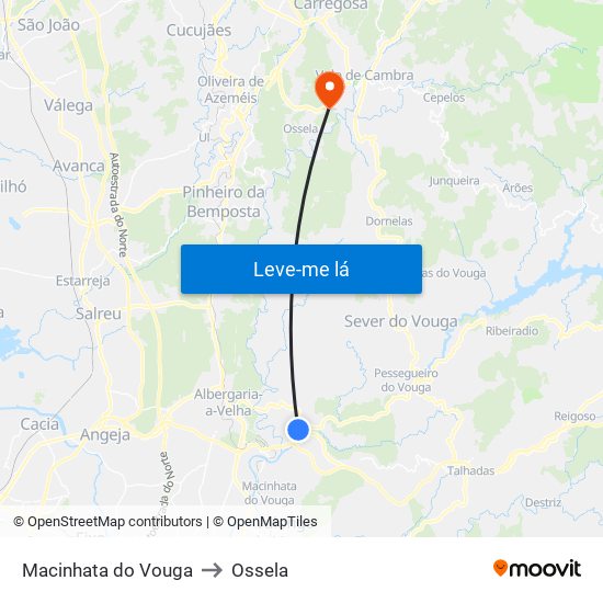 Macinhata do Vouga to Ossela map