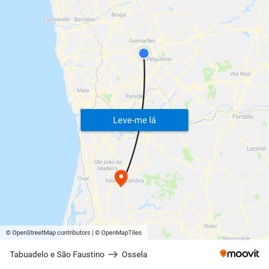 Tabuadelo e São Faustino to Ossela map