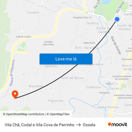 Vila Chã, Codal e Vila Cova de Perrinho to Ossela map