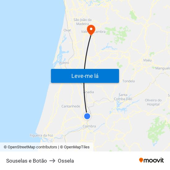Souselas e Botão to Ossela map