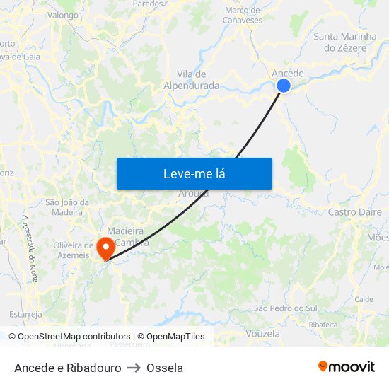 Ancede e Ribadouro to Ossela map