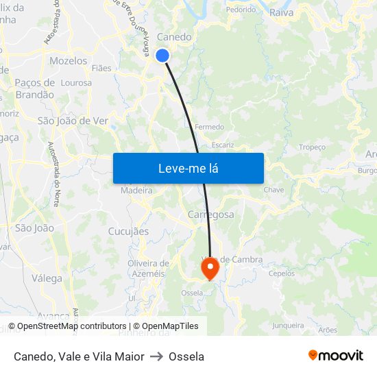 Canedo, Vale e Vila Maior to Ossela map