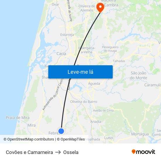 Covões e Camarneira to Ossela map